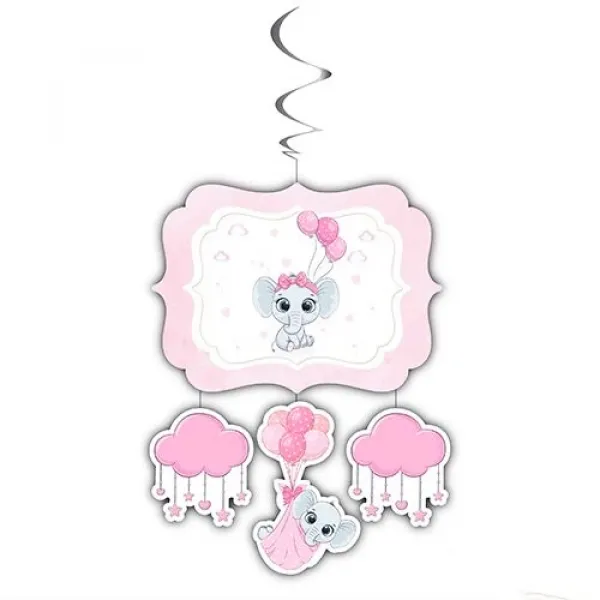 Fil Temalı Büyük Tavan Süs Pembe 33x130 cm