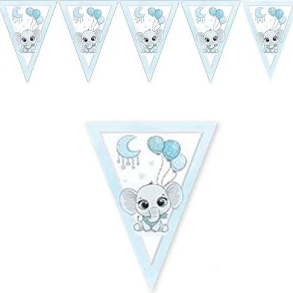 Fil Temalı Flama Bayrak Mavi 2 Metre