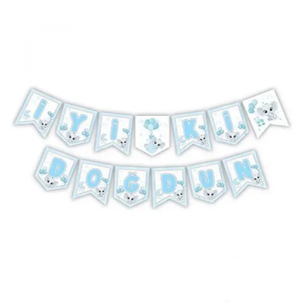 Fil Temalı İyi ki Doğdun Yazısı Mavi (190 cm)