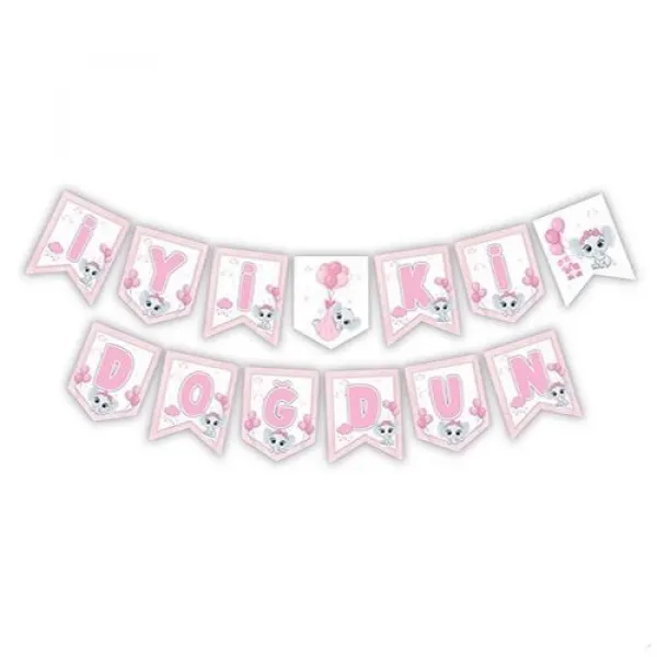 Fil Temalı İyi ki Doğdun Yazısı Pembe (190 cm)