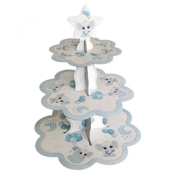 Fil Temalı Kek Standı 3 Katlı Mavi