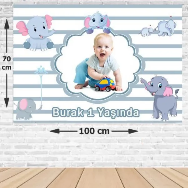 Fil Temalı Kişiye Özel Doğum Günü Parti Afişi 70*100 cm