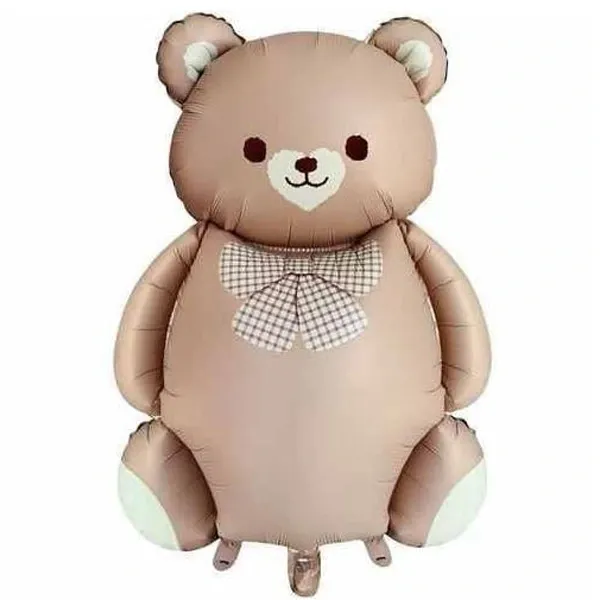 Fiyonklu Teddy Ayıcık Folyo Balon - Mat Kahve (87x65 cm)