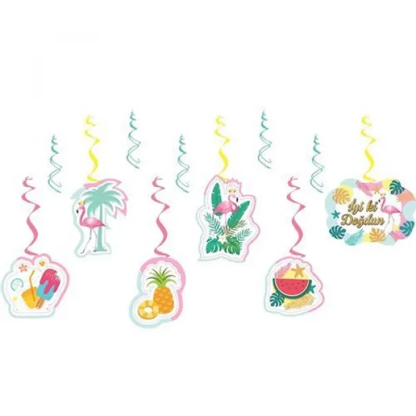 Flamingo Ananas Asmalı Tavan Süsü (6 Adet)