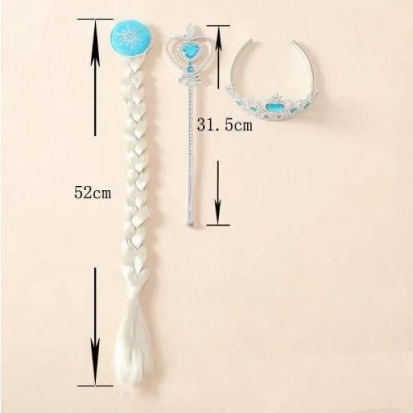 Frozen Elsa Taç, Asa, Örgü Saç Seti