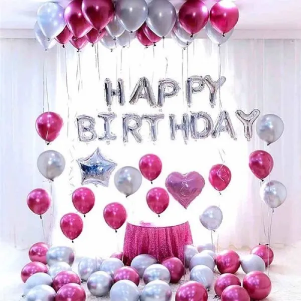 Fuşya Gümüş Doğum Günü Süsleri Kombini Seti