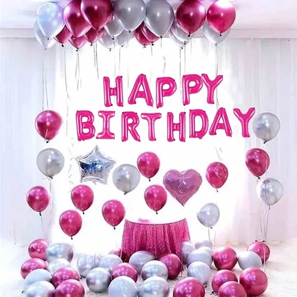 Fuşya Gümüş Doğum Günü Süsleri Kombini Seti
