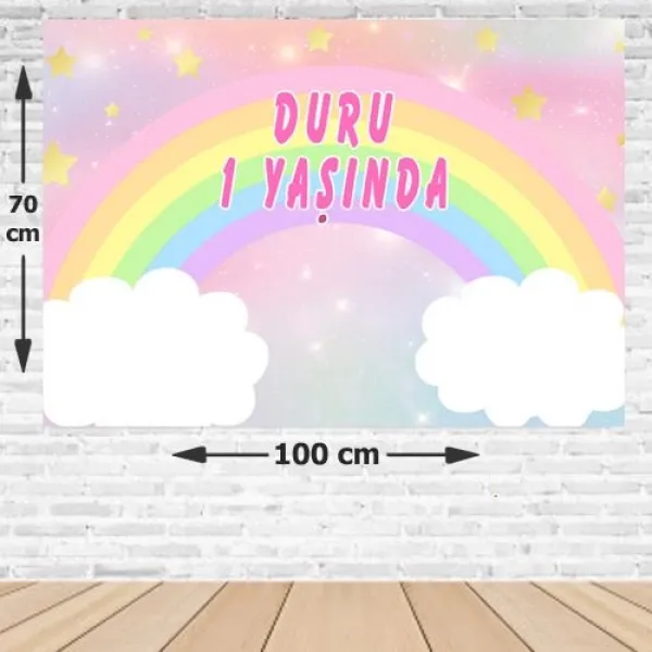 Gökkuşağı Bulut Doğum Günü Afişi 70*100 cm