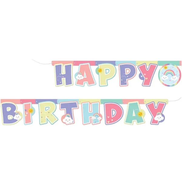 Gökkuşağı Bulut Happy Birthday Banner 210 cm