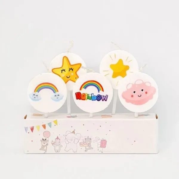 Gökkuşağı Bulut Pasta Mumu 5 Adet