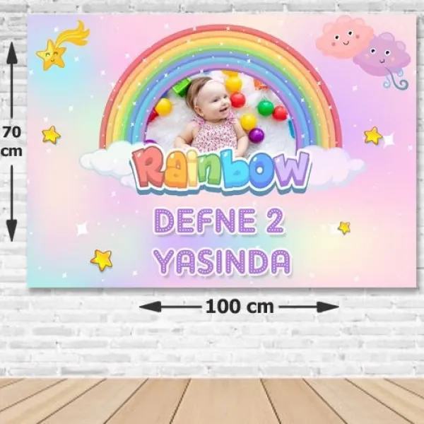 Gökkuşağı Temalı Doğum Günü Parti Afişi 70x100 cm