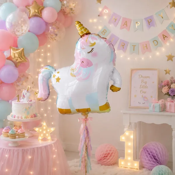 Gold Boynuzlu Unicorn Folyo Balon (74x71 cm)