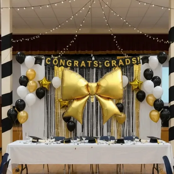 Gold Fiyonk Kurdele Folyo Balon (98x75 cm)