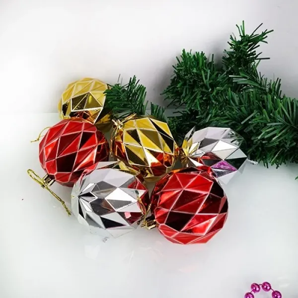 Gold Gümüş Kırmızı Yılbaşı Prizma Top Süs 6 Adet 6 cm