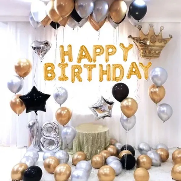 Gold Gümüş Siyah 18 Yaş Doğum Günü Süsleri Kombini Seti