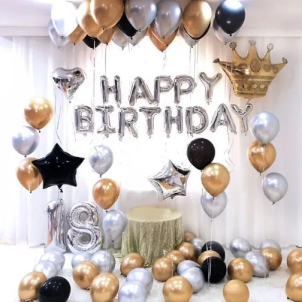 Gold Gümüş Siyah 18 Yaş Doğum Günü Süsleri Kombini Seti