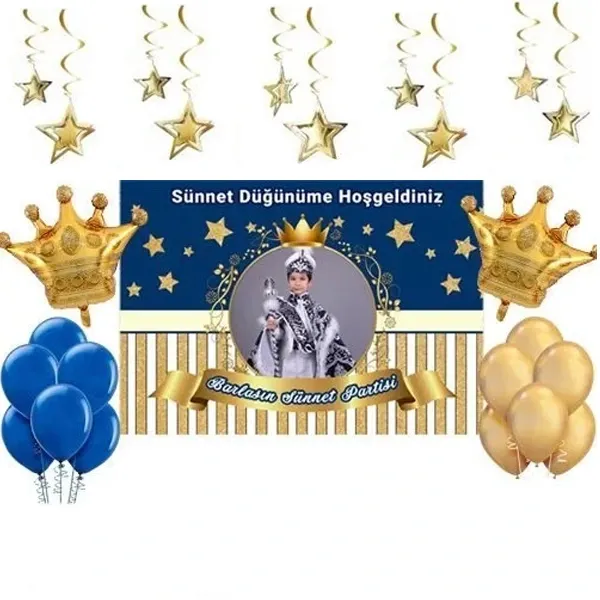 Gold Mavi Lüks Sünnet Süsleri Seti