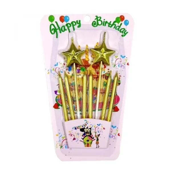 Gold Metalik Yıldızlı Pasta Mumu 8 Adet