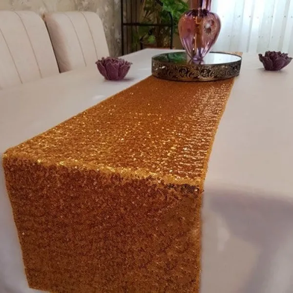 Gold Payetli Runner Lüks 39x220 cm