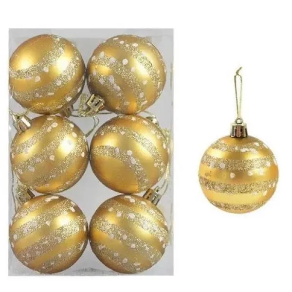 Gold Simli Yılbaşı Topu 6 adet 6 cm