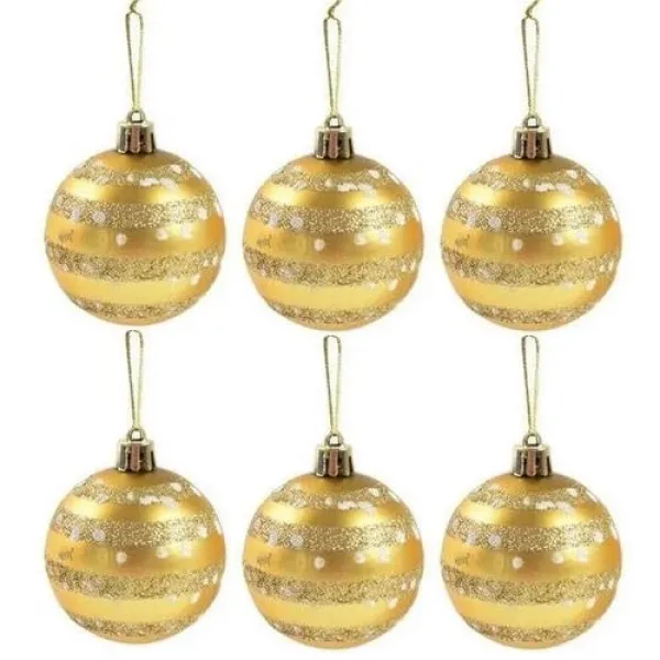 Gold Simli Yılbaşı Topu 6 adet 6 cm