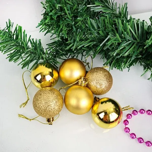 Gold Yılbaşı Top Süs Mat-Parlak-Simli 6 Adet 4 cm