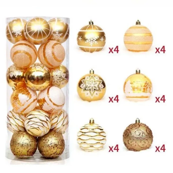 Gold Yılbaşı Topu Simli - Parlak - Desenli 24 adet 6 cm