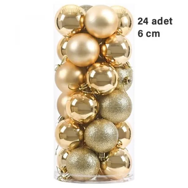 Gold Yılbaşı Topu Simli - Parlak - Mat 24 adet 6 cm