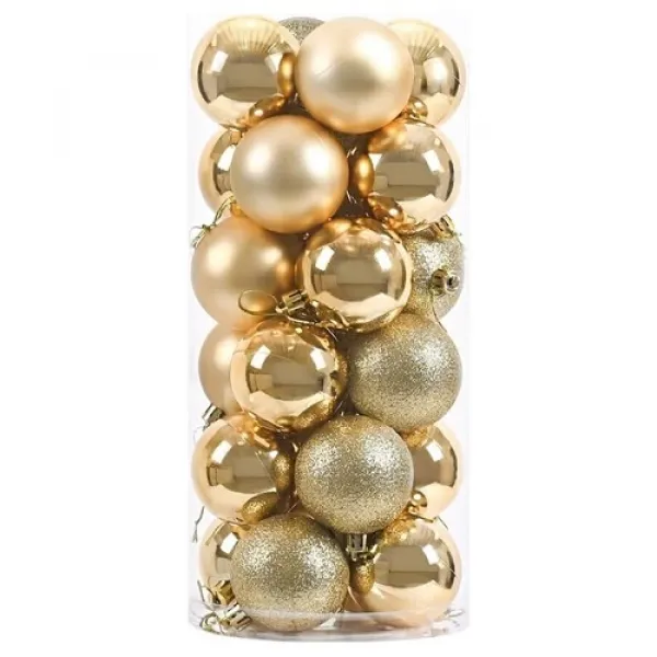 Gold Yılbaşı Topu Simli - Parlak - Mat 24 adet 6 cm