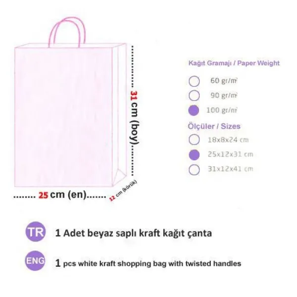 Gri Kağıt Çanta Büyük Boy (31x25 cm)