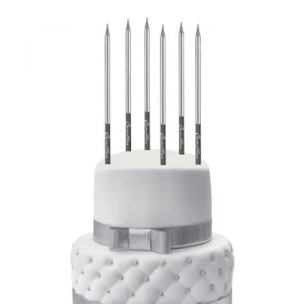 Gümüş Uzun Kalem Mum 6lı 15 cm