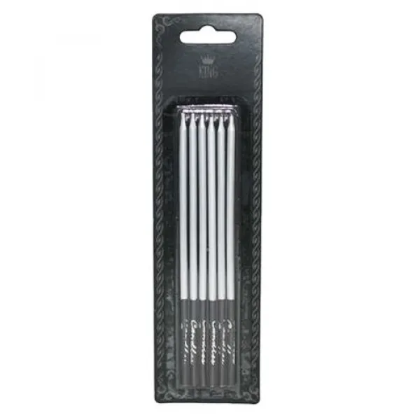 Gümüş Uzun Kalem Mum 6lı 15 cm