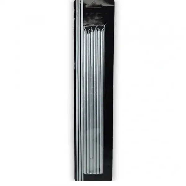 Gümüş Uzun Pasta Mumu Lüks (6lı - 20 cm)