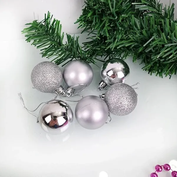 Gümüş Yılbaşı Top Süs Mat-Parlak-Simli 6 Adet 4 cm
