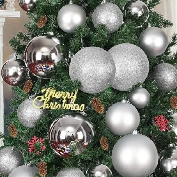 Gümüş Yılbaşı Topu Simli - Parlak - Mat 20 adet 10 cm