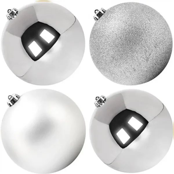 Gümüş Yılbaşı Topu Simli - Parlak - Mat 20 adet 10 cm