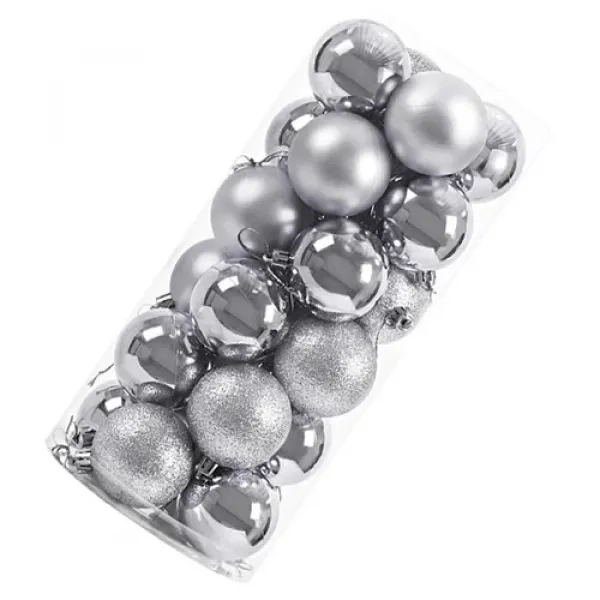Gümüş Yılbaşı Topu Simli - Parlak - Mat 24 adet 6 cm