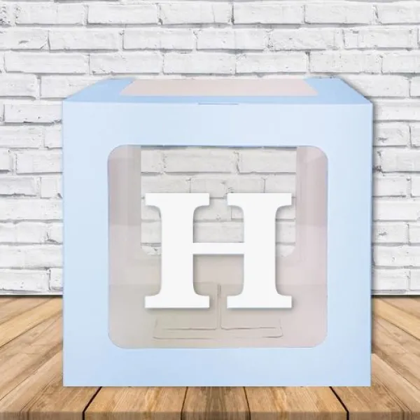 H - Harfi Şeffaf Balon Kutusu Mavi 16,5 cm