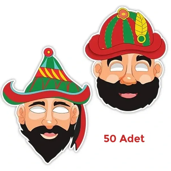 Hacivat Karagöz Kağıt Maske (50 Adet)