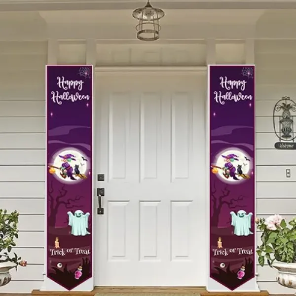 Halloween Asma Afiş (Cadılı) Kapı Süsü (2 Adet) 160x30 cm