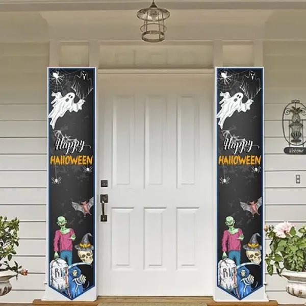 Halloween Asma Afiş (Korkunç Hayaletli) Kapı Süsü (2li - 155x30 cm)