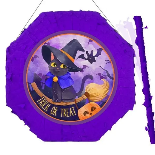 Halloween Cadı Kedi Pinyata 42 cm + Sopası