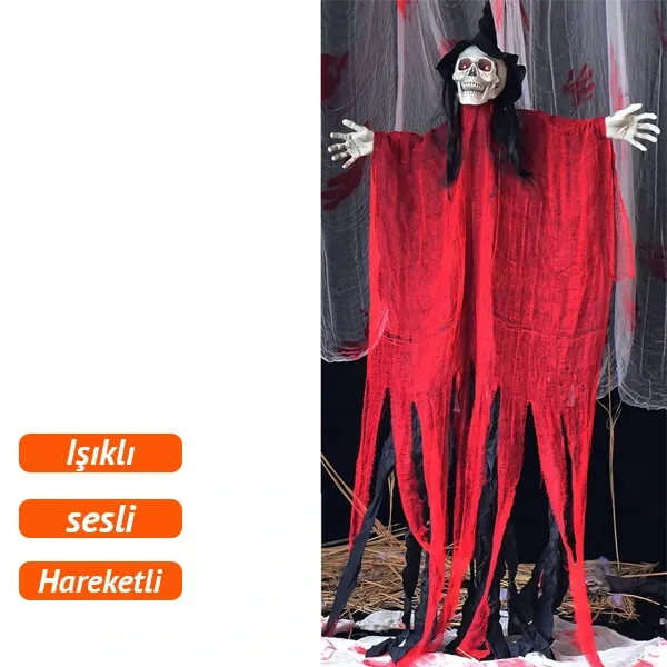 Halloween Korkunç İskelet Hayalet ışıklı - Sesli - Hareketli (200 cm)