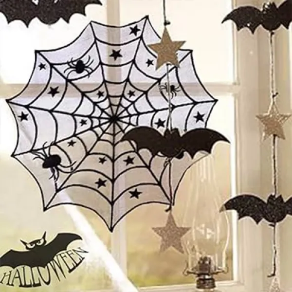 Halloween Siyah Dantel Örümcek Ağı Örtü ve Dekor 100 cm