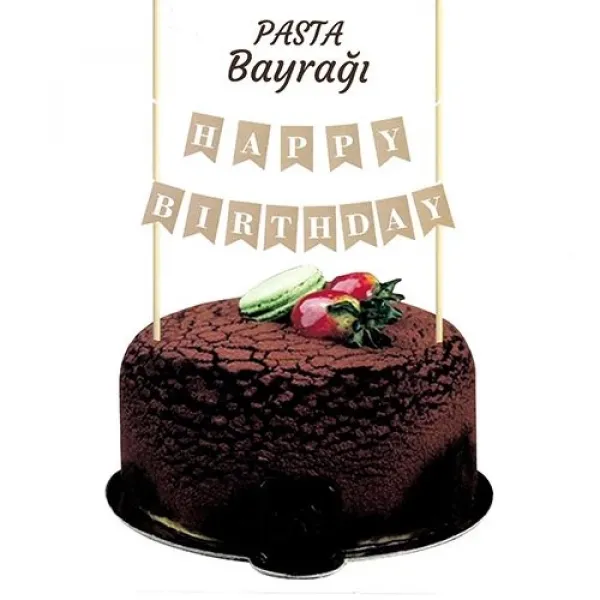 Happy Birthday Kraft Üzeri Beyaz Pasta Bayrağı
