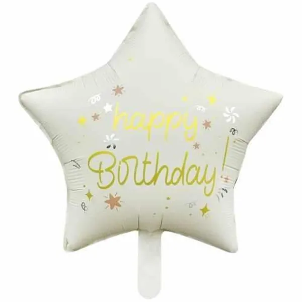 Happy Birthday Krem Yıldız Folyo Balon (45 cm)