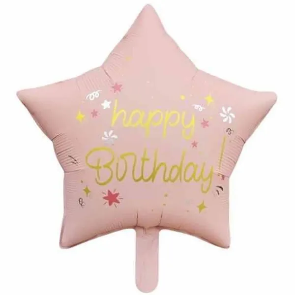 Happy Birthday Pembe Yıldız Folyo Balon (45 cm)