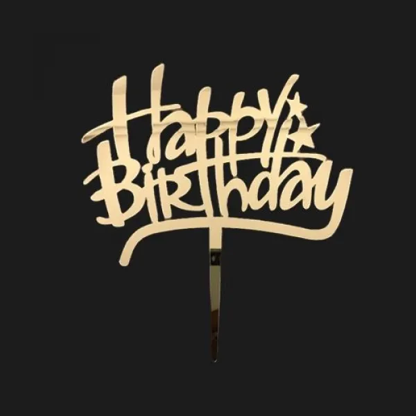 Happy Birthday Pleksi Pasta Süsü Gold Model-2