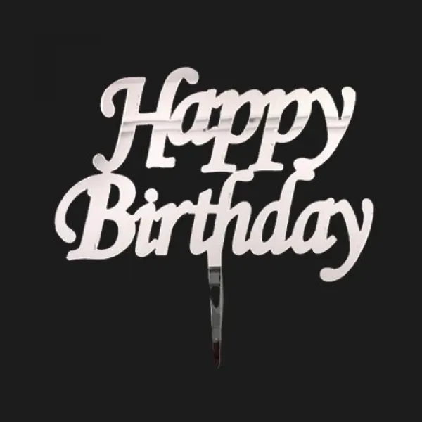 Happy Birthday Pleksi Pasta Süsü Gümüş 12 cm