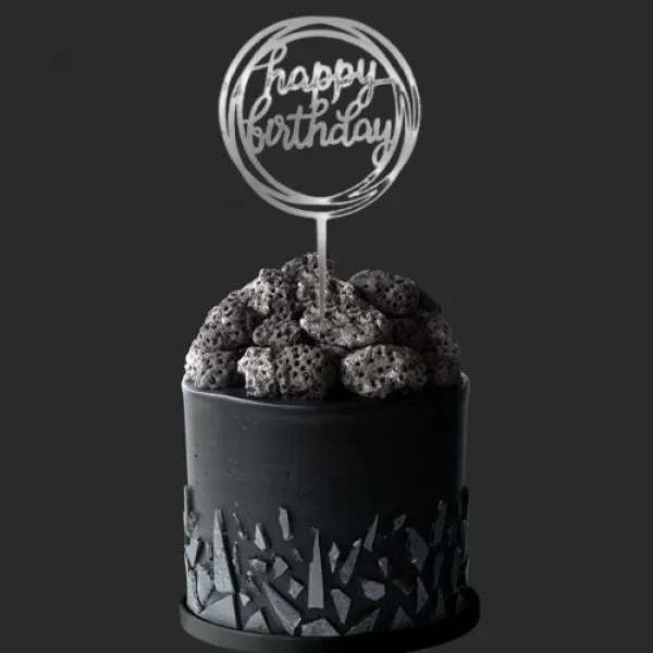 Happy Birthday Pleksi Pasta Süsü Gümüş (17x12 cm)